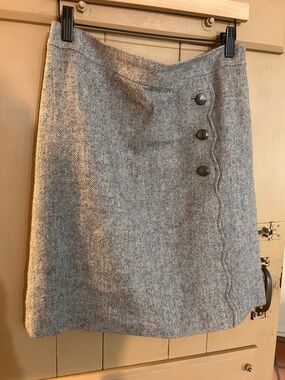 Talbots Light Gray Herringbone A-Line Skirt with Side Buttons